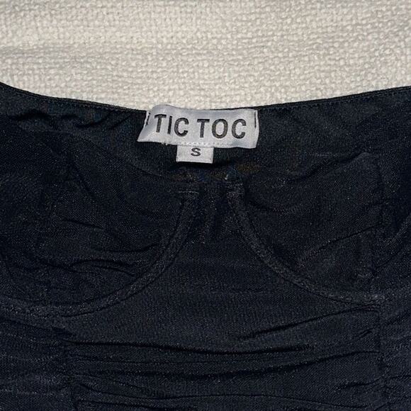 Tic Toc Black Off-the-Shoulder Mesh Corset Cropped Top | Sz S - Picture 4 of 5